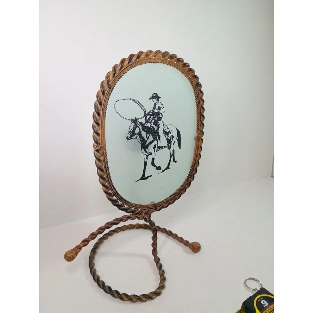 Vintage Western Cowboy Wrought Iron Oval Rustic Country Rodeo Candle Holder